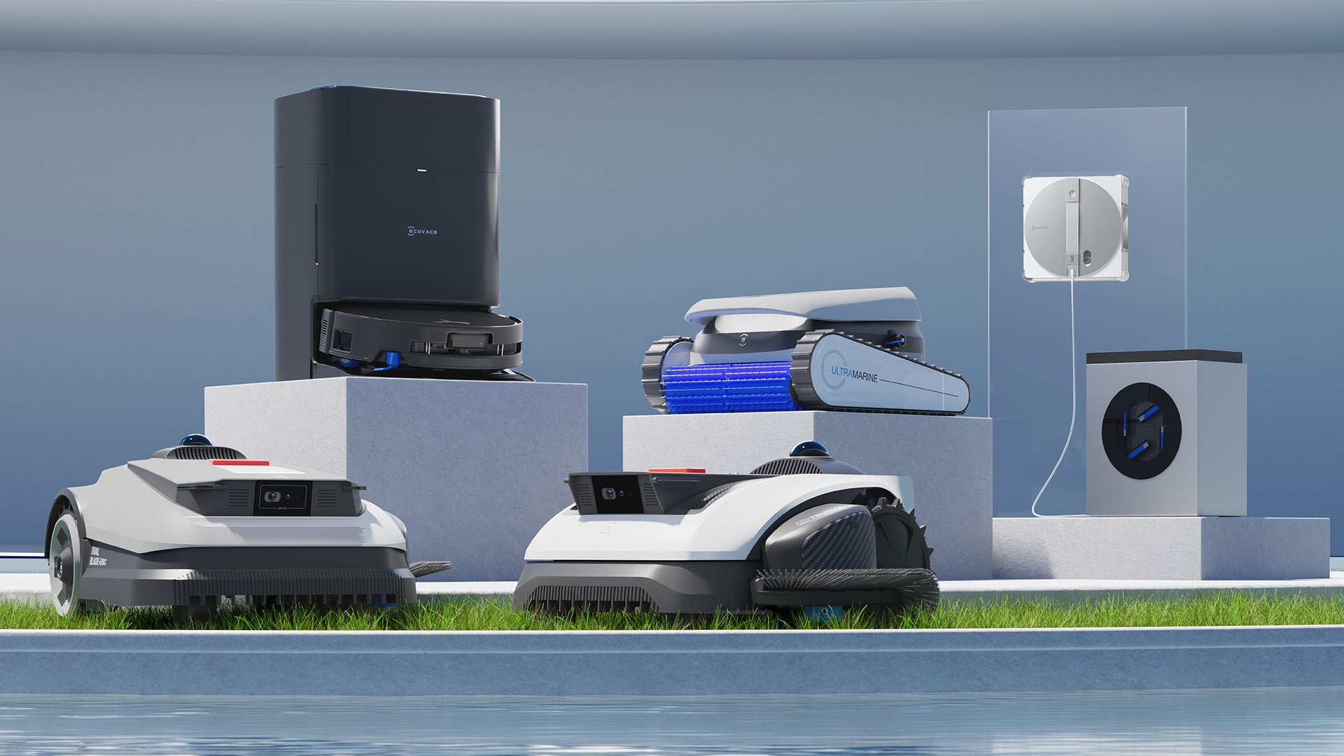 Smart Home, Haushalt, reinigung, Staubsauger, Smarthome, Saugroboter, Staubsaugerroboter, Wischroboter, Ecovacs, Saugwischroboter, Reinigungsstation, Absaugstation, Garten, Mähroboter, Rasenmäher, Deebot, Fensterputzroboter, Rasenmähroboter