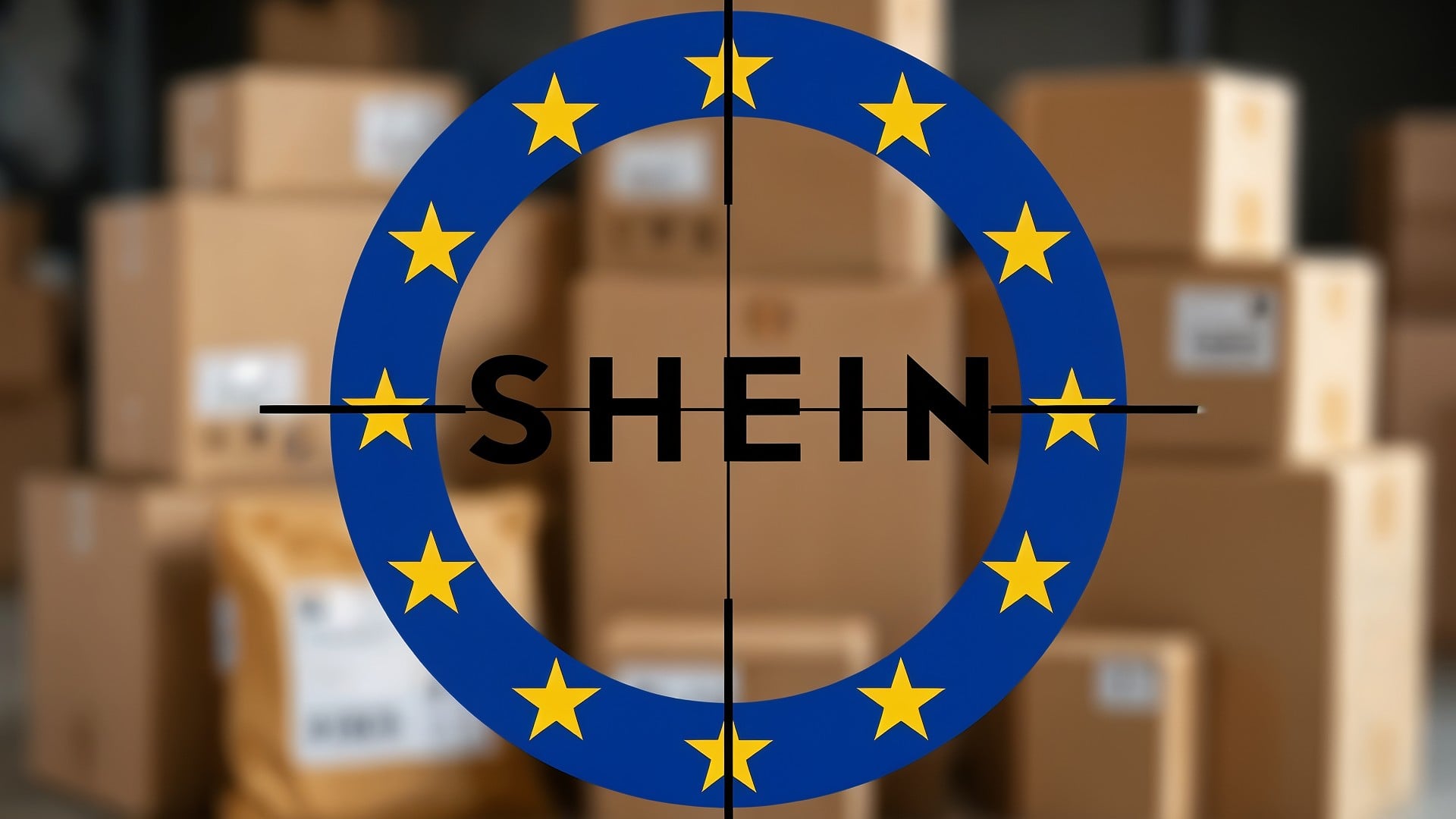 China, Eu, E-Commerce, Verbraucherschutz, Europäische Union, Wettbewerbsrecht, Regulierung, Zoll, Ermittlungen, Digital Markets Act, Pakete, Online-Handel, EU-Flagge, Import, Lager, Shein, Fadenkreuz, Fast Fashion, Handelsrecht