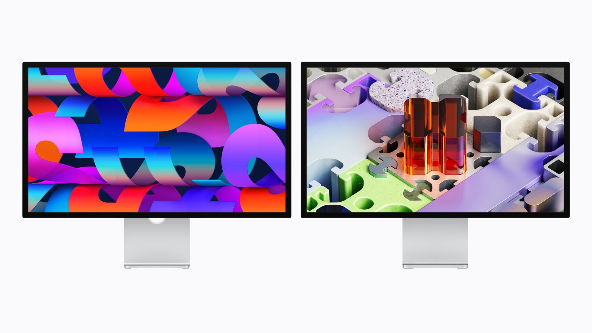 Apple, Display, Bildschirm, Monitor, 3D-Rendering, Grafikdesign, Retina-Display, Apple Studio Display, Aluminium-Standfuß, Desktop-Monitor, Kreativarbeit, Dual-Monitor-Setup