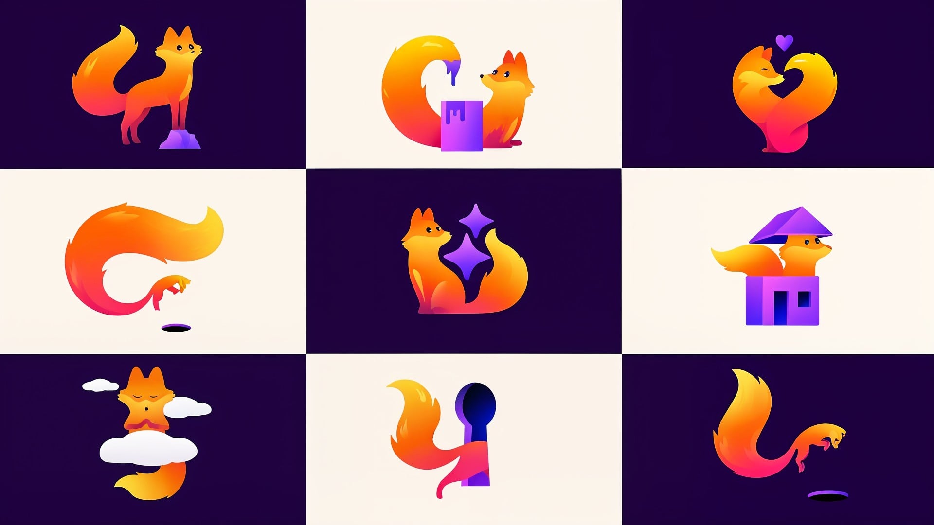 Firefox, Mozilla, Maskottchen, Branding, Kit, Rebranding, Grafikdesign, App-Icon, UI-Design, Fuchs-Illustration, Logo-Design, Icon-Set, Logokonzept, Designvarianten