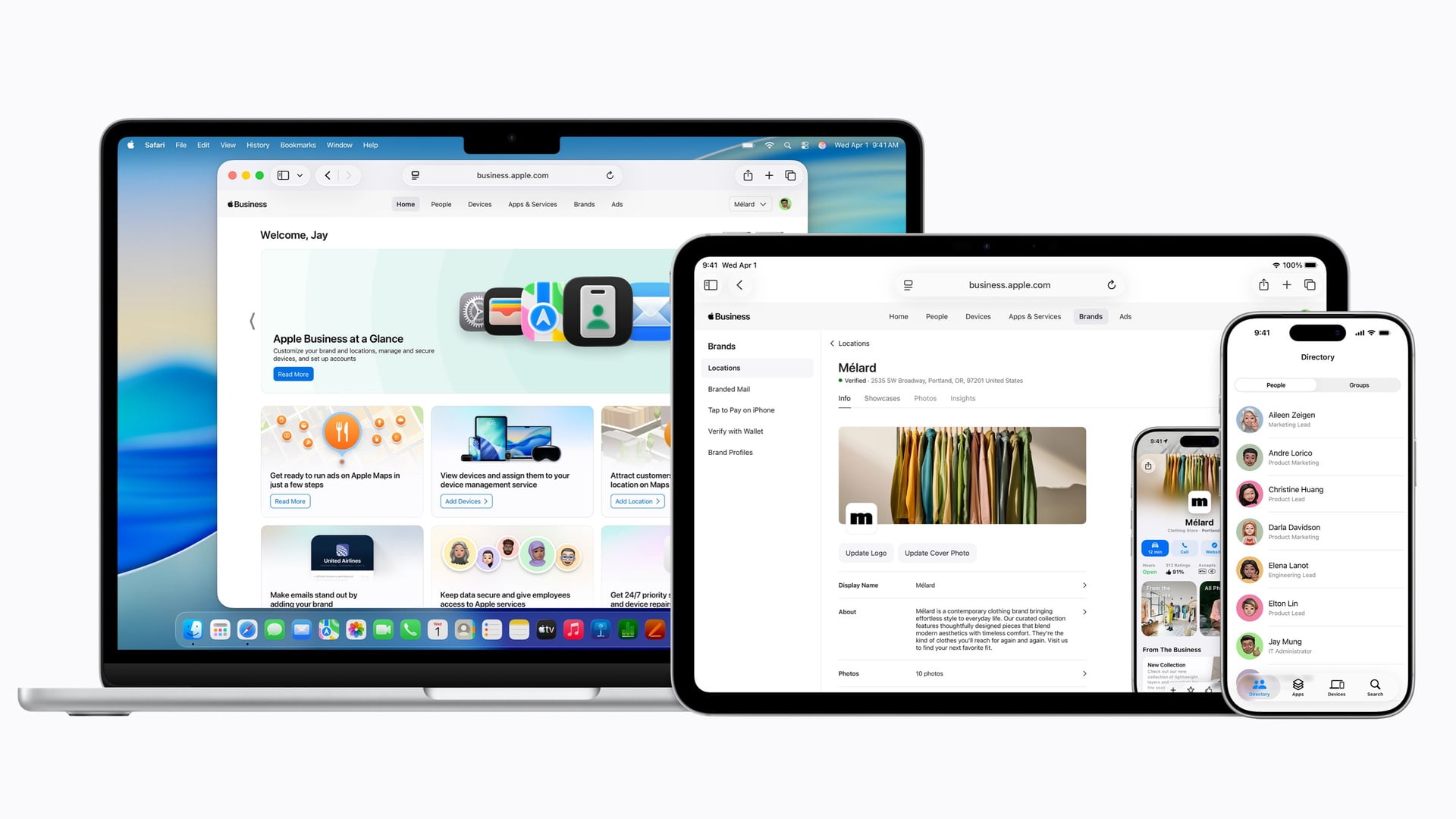 Iphone, iOS, Ipad, Macbook, Macos, iPadOS, Safari, Multi-Device, MDM, Apple-Ökosystem, Unternehmensportal, Geräteverwaltung, Apple Business Manager, business.apple.com, Apple Maps for Business