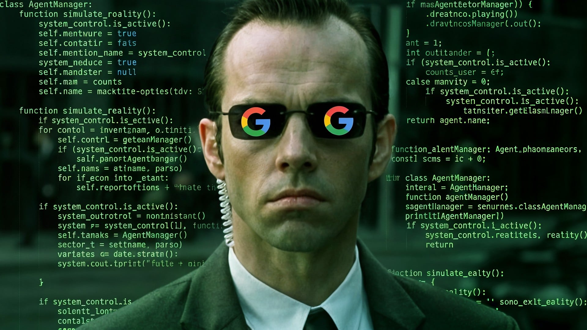 Google, Ki, Künstliche Intelligenz, AI, Artificial Intelligence, Programmierung, Quellcode, Algorithmus, Softwareentwicklung, Matrix, KI-Agent, Google-Logo, Agent Smith