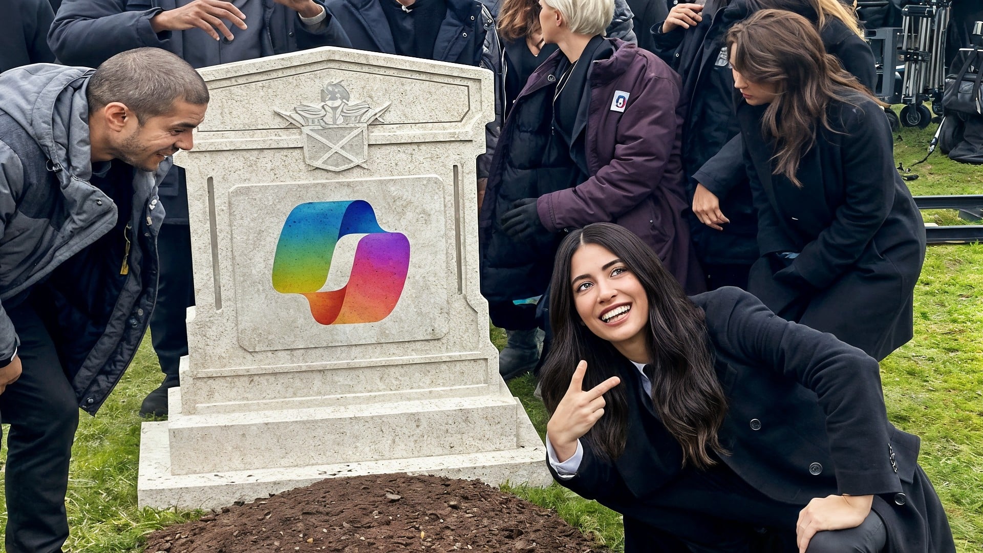 Microsoft, Logo, Xbox, Microsoft Office, Copilot, Grabstein, Grab, Asha Sharma, Friedhof, Friedenszeichen