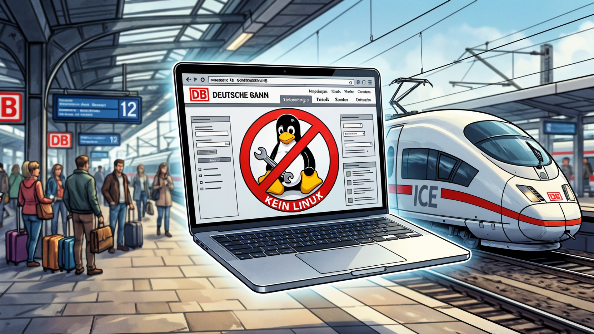 Notebook, Laptop, Linux, Deutsche Bahn, Zug, Ice, Db, Bahnhof, Bahnsteig