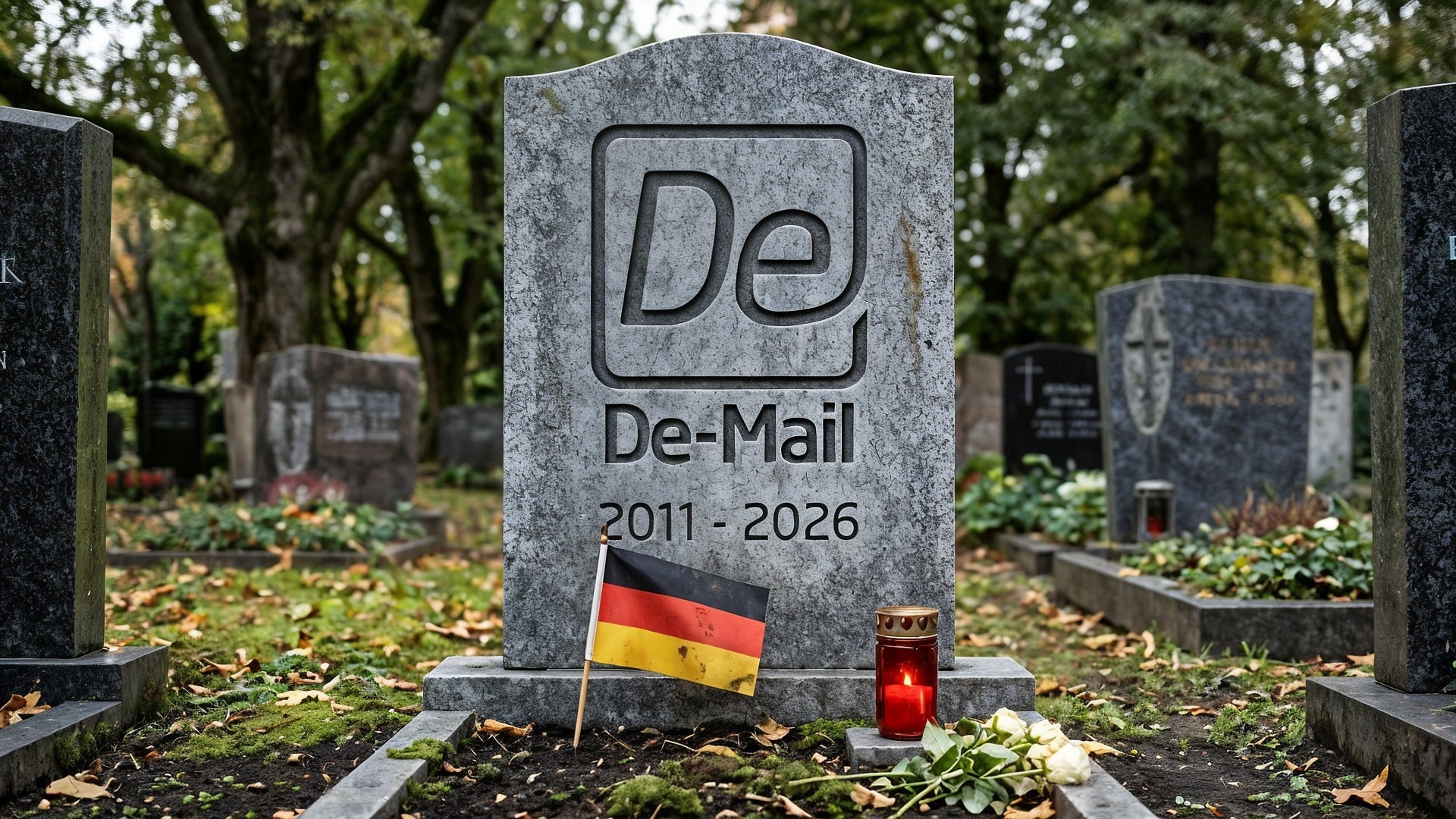 Deutschland, Digitalisierung, DE-Mail, Grabstein, Grab, E-Mail-Dienst, Friedhof, Laub, Öffentliche Verwaltung, Moos, Bürgerdienst, Onlinekommunikation, Grabkerze, Friedhofsgarten, Dienstende