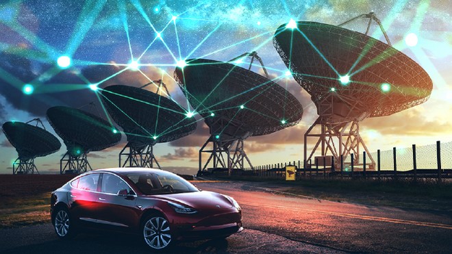 Auto, tesla, Navigation, Satellit, Tesla Motors, Datenübertragung, Traffic, Funk, Telekommunikation, Gps, Satelliten, Teleskop, Vernetzung, Geodaten, Location, Radioteleskop, Satelliten Internet, Location-Tracking, Space, Geolocation, Satellitennavigation, Wüste, Weltraumteleskop, Satellitenschüssel