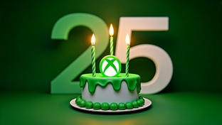 Microsoft, Gaming, Konsole, Spielkonsole, Xbox, Spielekonsole, Videospiele, Jubil�um, Xbox-Logo, Geburtstagstorte, 25 Jahre, 25. Geburtstag, Konsolenjubil�um, gr�ne Torte, Jubil�umsfeier