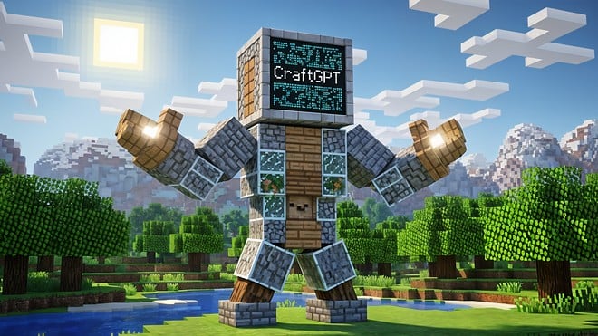 Ki, Knstliche Intelligenz, Videospiel, Minecraft, 3D-Rendering, Virtuelle Welt, Computergrafik, KI-Roboter, Pixelgrafik, CraftGPT, Blockartig, Digitale Landschaft