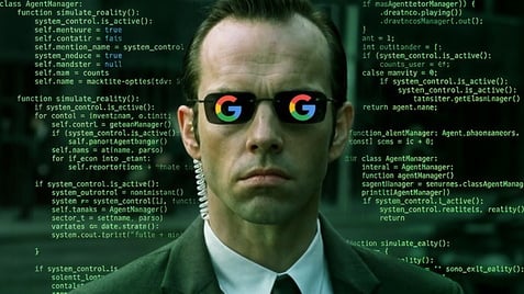 Google, K�nstliche Intelligenz, Ki, AI, Artificial Intelligence, Programmierung, Quellcode, Algorithmus, Softwareentwicklung, KI-Agent, Matrix, Google-Logo, Agent Smith