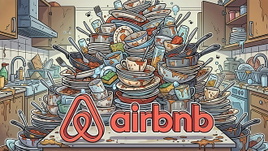 reinigung, Satire, K�che, Reklame, AirBNB, Vermietung, hygiene, Schmutziges Geschirr, Mietunterkunft, Sp�lbecken, Teller, T�pfe, Geschirrstapel, Haushaltschaos, K�chenchaos