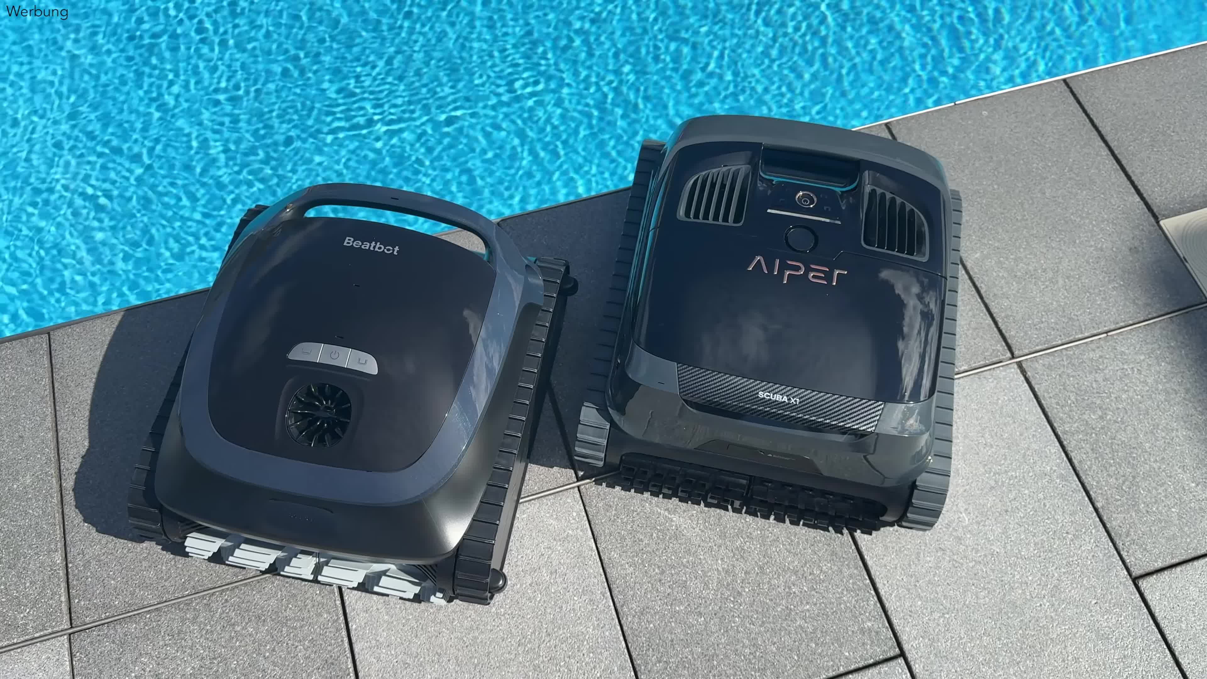 Smart Home, NewGadgets, Johannes Knapp, Vergleichstest, Poolreinigung, Reinigungsroboter, Poolroboter, Automatische Reinigung, Poolpflege, Aiper Scuba X1, Beatbot AquaSense 2, Schwimmbadtechnik, SmartDrain, Wasserlinie, Haushaltstechnik